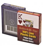 Poker karte Lion 100% plastic, jumbo index, rdeče